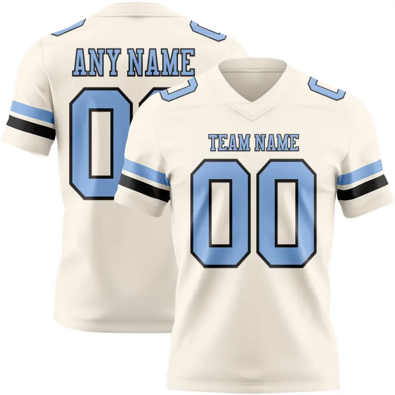 Custom Cream Light Blue-Black Mesh Authentic Football Jersey