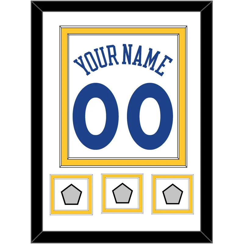 Golden State Name & Number With 3 Champions Patches - Home White (2010-2019) - Double Mat 1