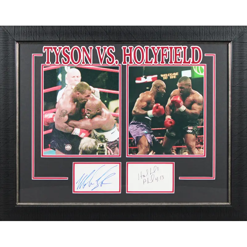 Mike Tyson & Evander Holyfield Signed & Framed 3x5 Index Card BAS #AC26944