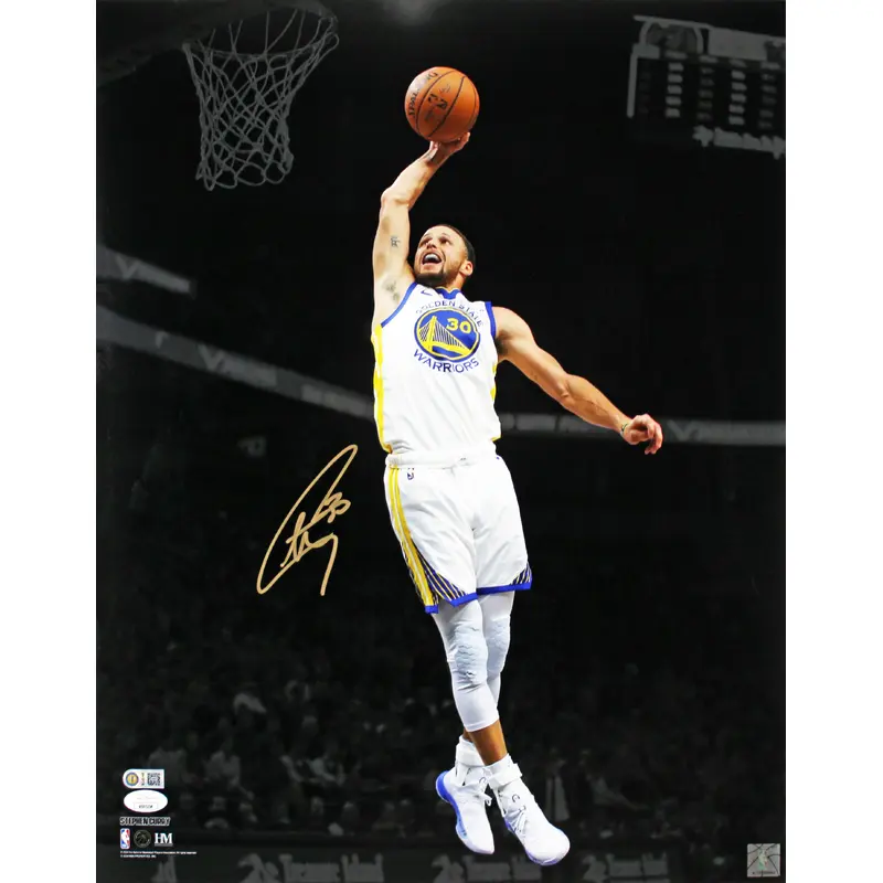 Warriors Stephen Curry Signed 16x20 Vertical Dunking Spotlight Photo JSA