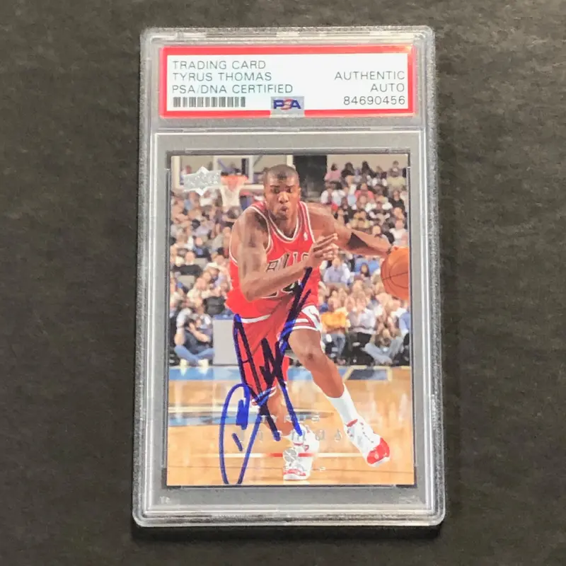 2008-09 Upper Deck Basketball #9 Tyrus Thomas Signed Card AUTO PSA Slabbed Bulls