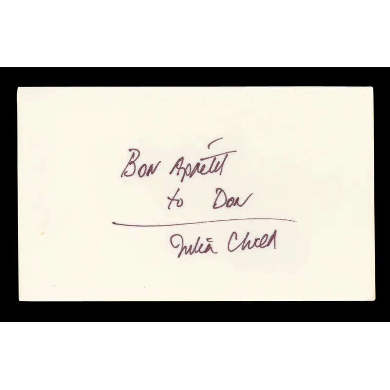 Julia Child Television Host "Bon Apetit" Signed 3x5 Index Card BAS #AD70366