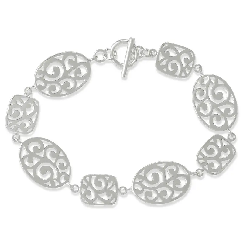 Sterling Silver, Oval & Rectangle Filligree Bracelet