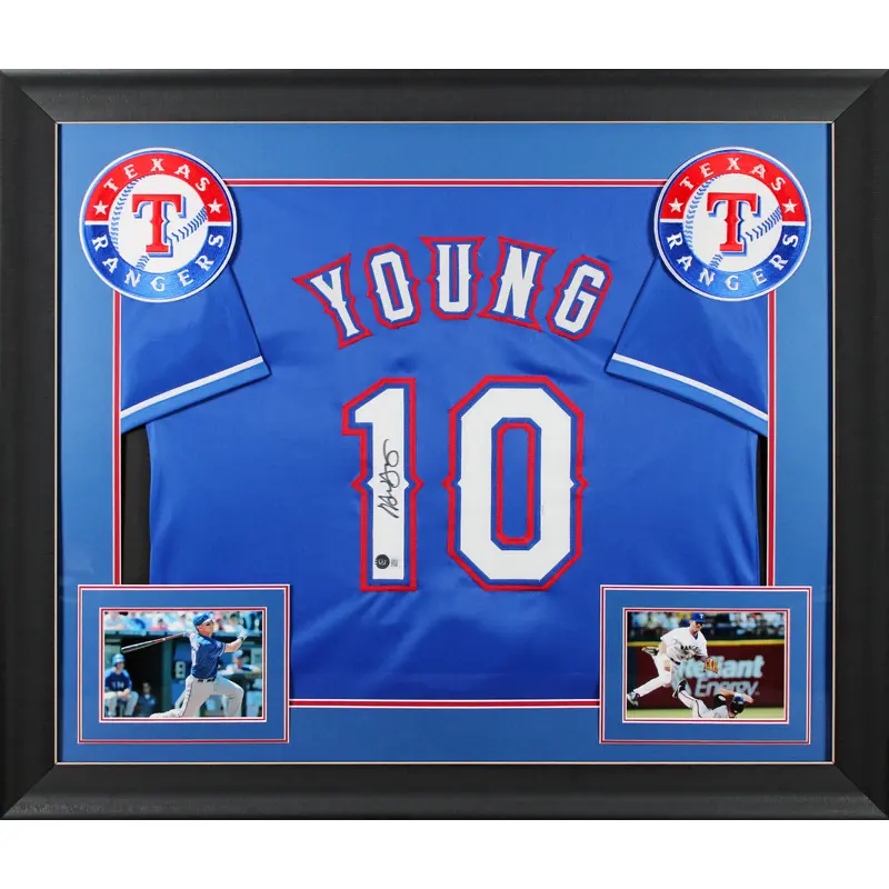 Michael Young Authentic Signed Blue Pro Style Framed Jersey BAS Witnessed