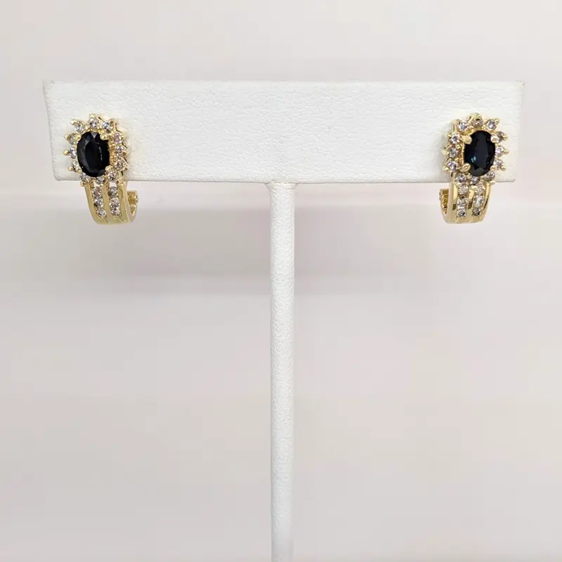 14K SAPPHIRE OVAL 4X6 WITH (36) MELEE ESTATE EARRINGS 4.7 GRAMS