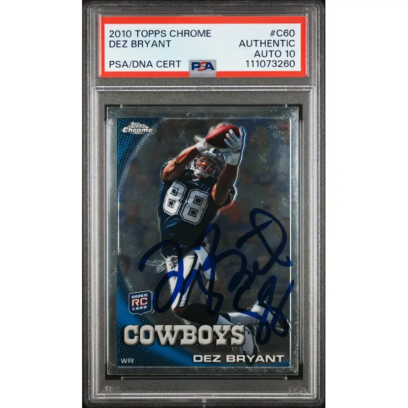 Cowboys Dez Bryant Signed 2010 Topps Chrome #C60 Rookie Card Auto 10! PSA Slab
