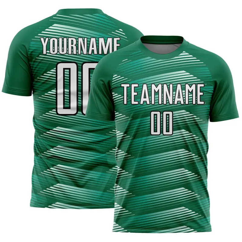 Custom Kelly Green White-Black Stripe Line Sublimation Soccer Uniform Jersey