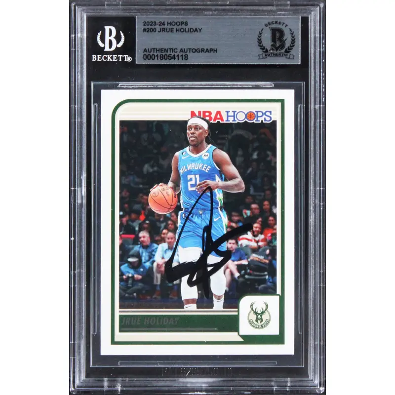Bucks Jrue Holiday Authentic Signed 2023 Hoops #200 Card BAS Slabbed