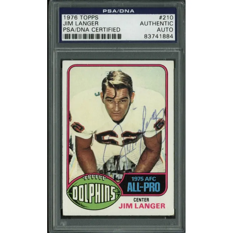 Dolphins Jim Langer Authentic Signed Card 1976 Topps #210 PSA/DNA Slabbed