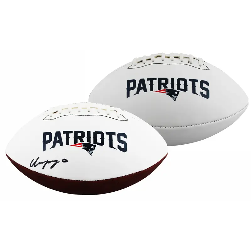 Patriots Christian Gonzalez Signed Franklin White Panel Logo Football BAS Wit 1