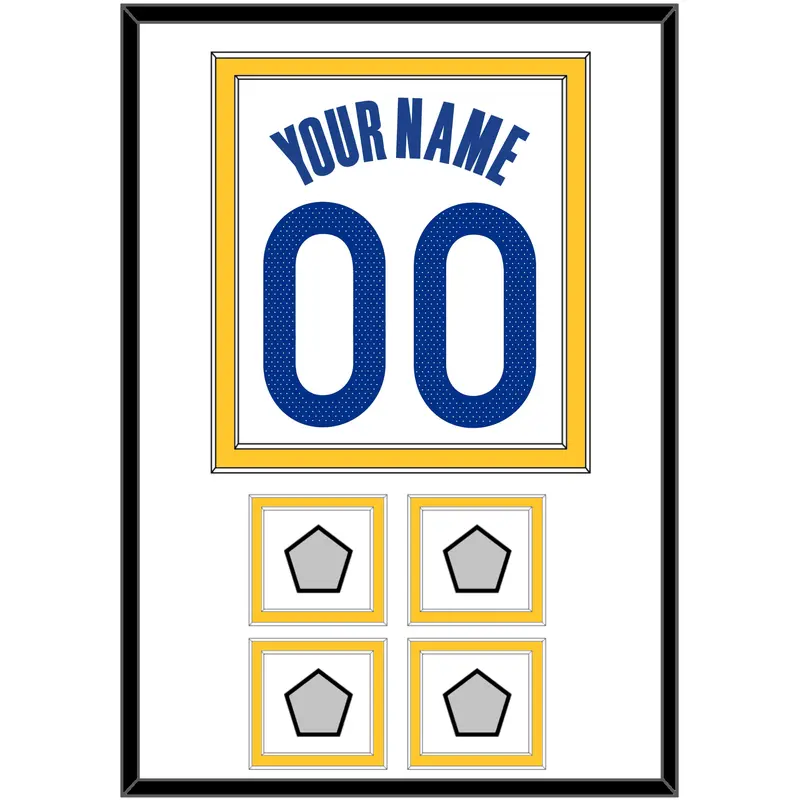 Golden State Name & Number With 4 Finals Patches - White Association - Double Mat 1