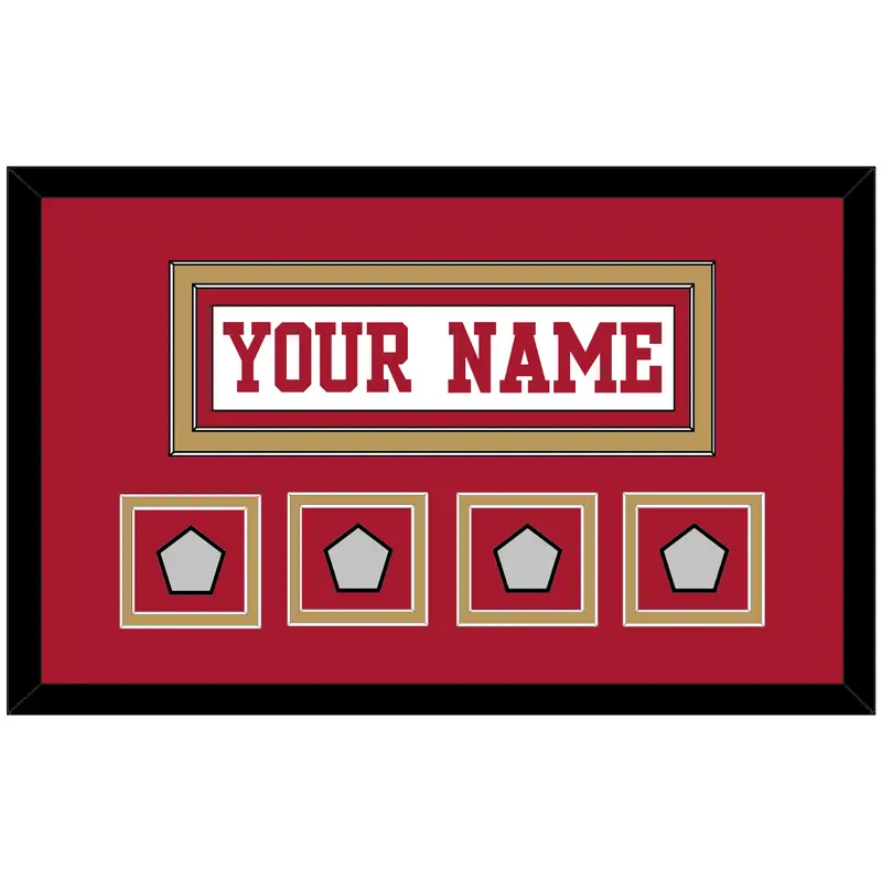 San Francisco Nameplate & 4 Super Bowl Patches - Road White - Double Mat 4