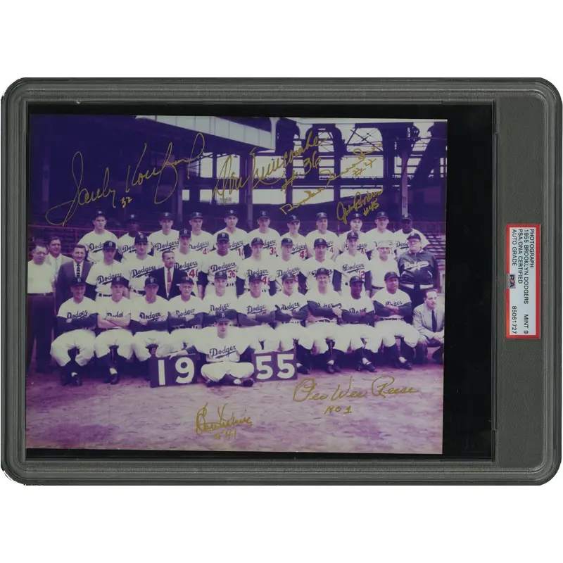 1955 Brooklyn Dodgers World Series Champs Team Signed Photo PSA Graded 9 MINT