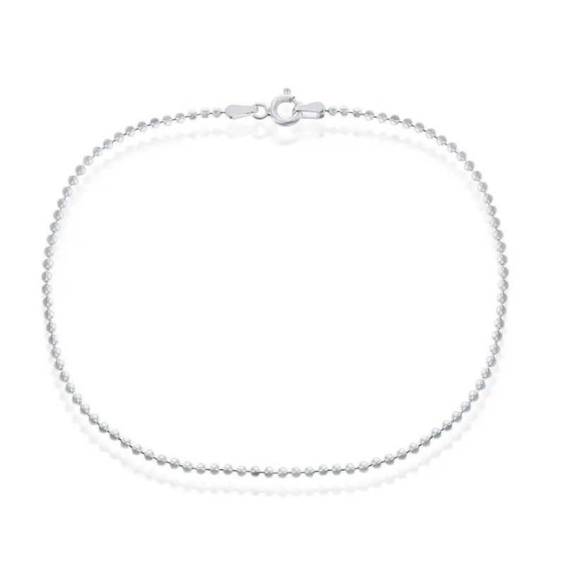 Sterling Silver, 1.5mm Diamond-Cut Beaded Anklet