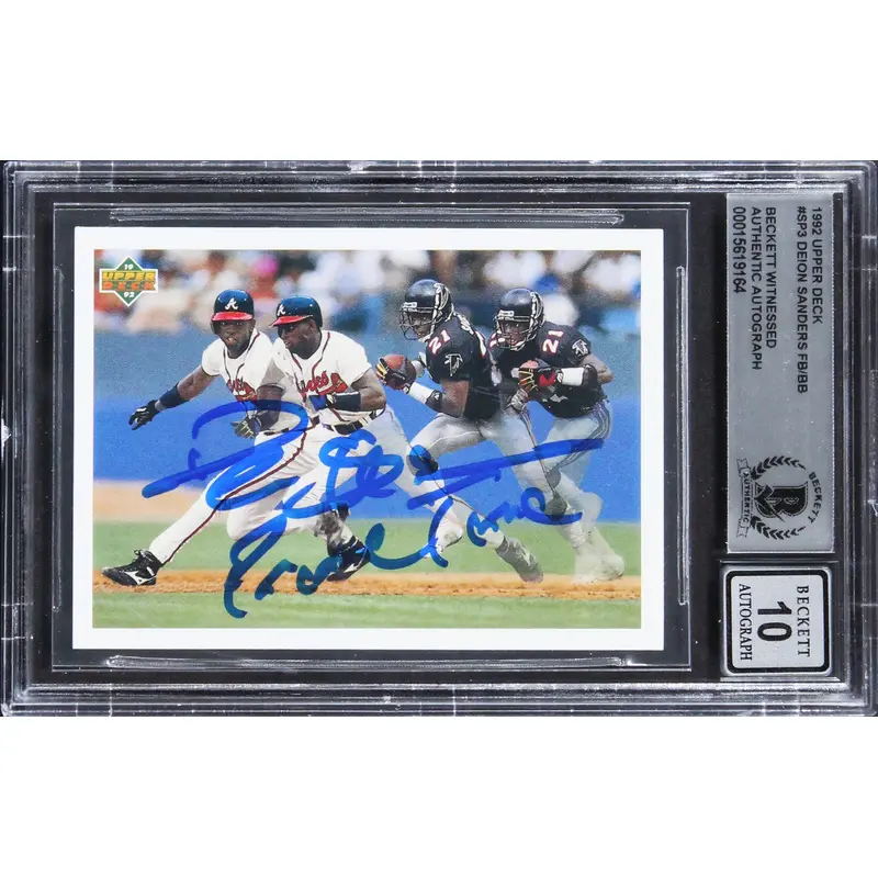 Deion Sanders "Primetime" Signed 1992 UD #SP3 FB/BB Card Auto 10! BAS Slabbed
