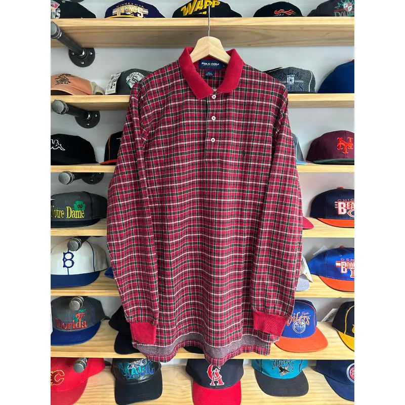 Vintage Polo Ralph Lauren Golf Long Sleeve Cotton Tartan Plaid Shirt Large