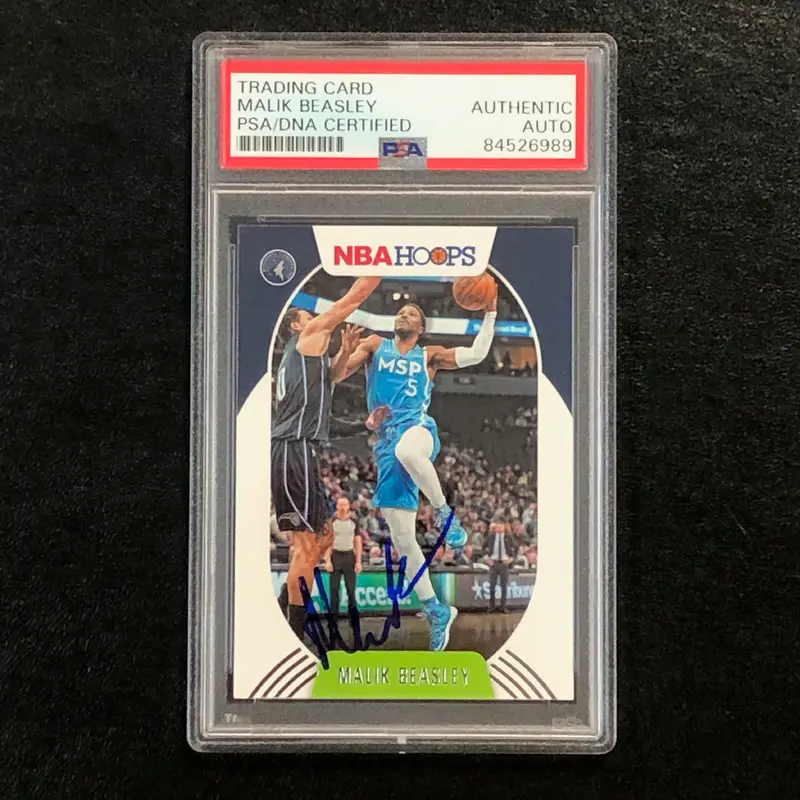 2020-21 NBA Hoops #14 Malik Beasley Signed Card AUTO PSA/DNA Slabbed Timberwolves