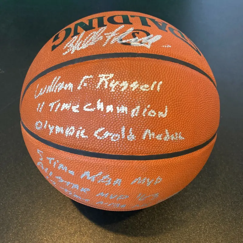 Extraordinary Bill Russell Signed Heavily Inscribed STAT Basketball #5/6 PSA DNA