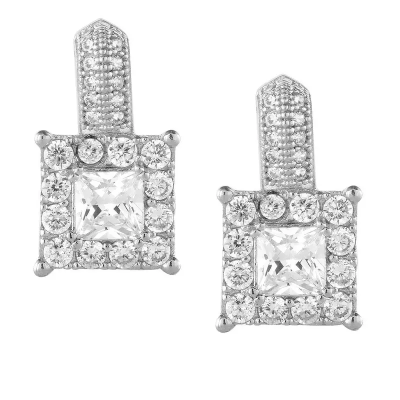 Sterling Silver Micro Pave Square Earrings