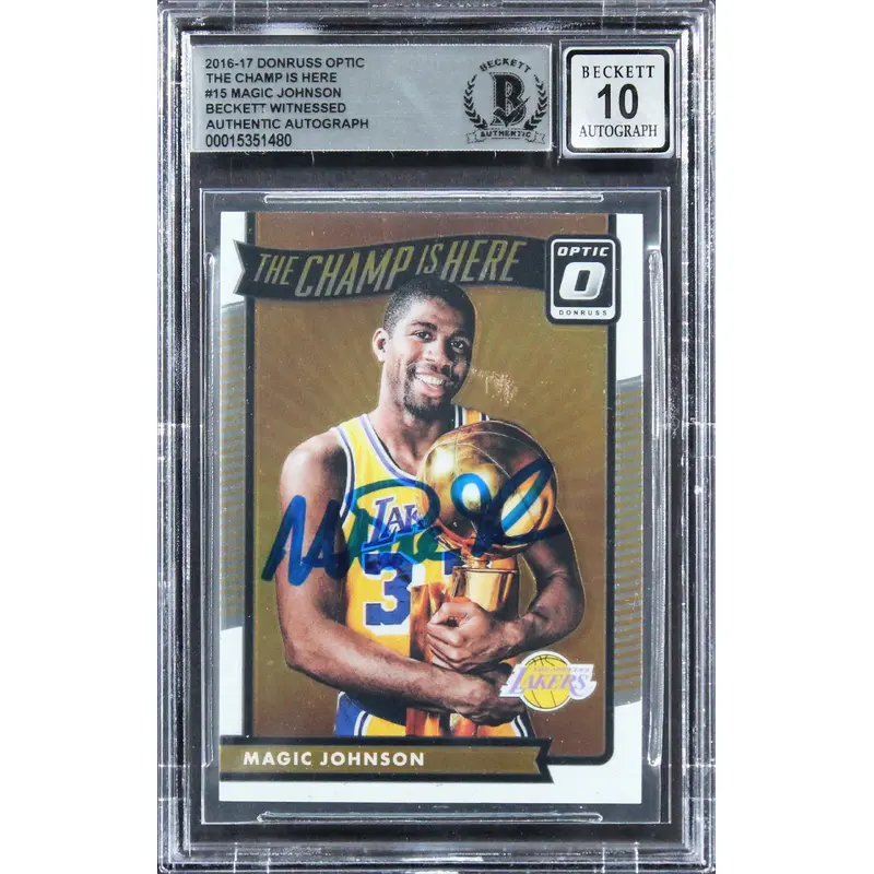 Magic Johnson Signed 2016 Donruss Optic TCIH #15 Card Auto 10! BAS Slabbed