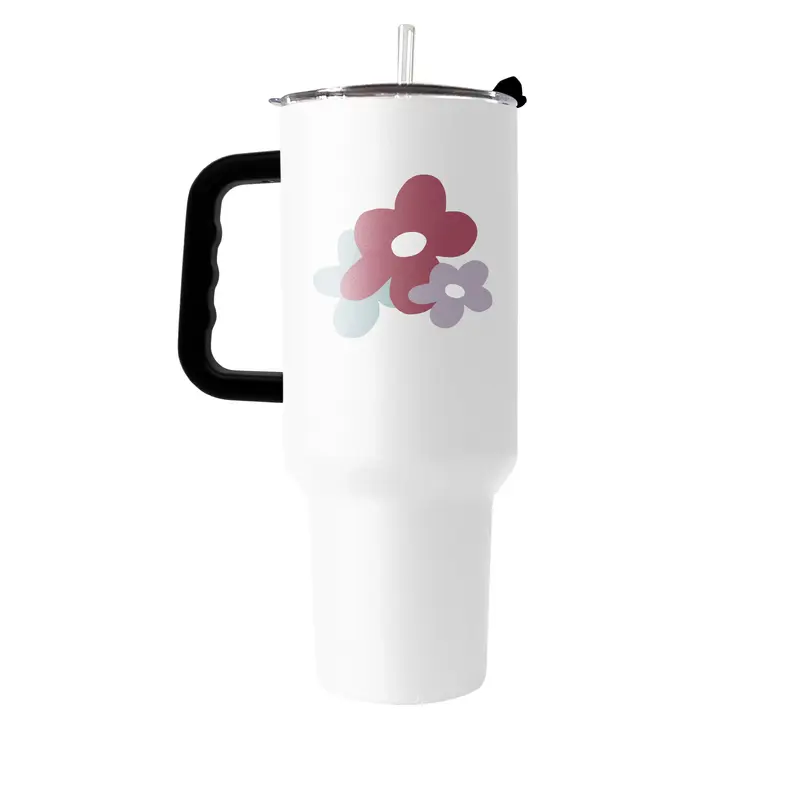 Spring 40oz Colorful Flower Trio White Powder Coat Tumbler