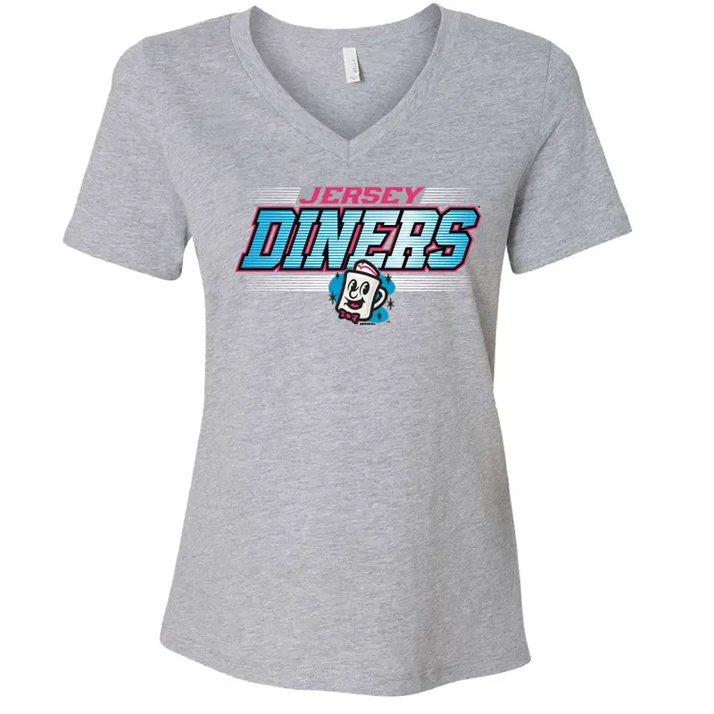 Somerset Patriots Ladies Jersey Diners Heather Gray Esther V-Neck Tee