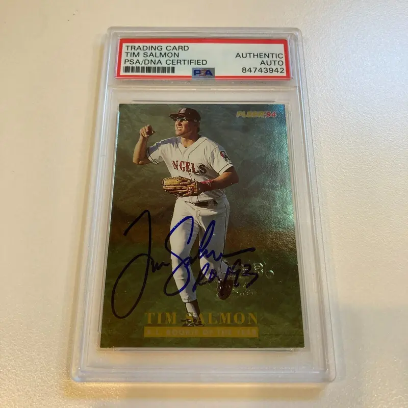 Rare 1994 Fleer Tim Salmon "ROY 1993" Signed Promo Card With Fleer Stamp PSA DNA