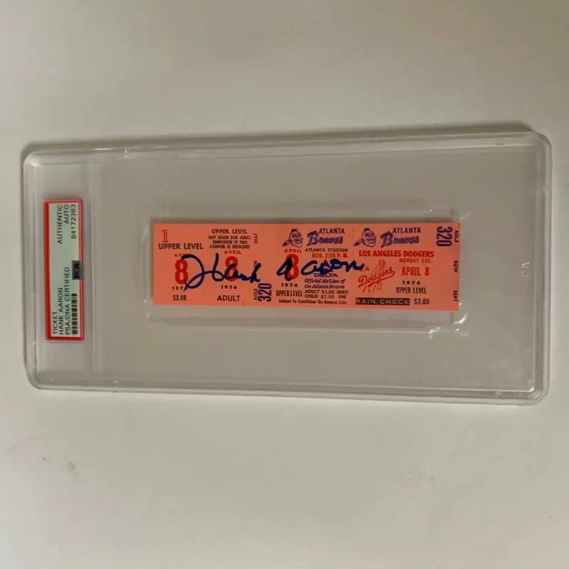 RARE Hank Aaron Signed 715th Home Run Full Ticket April 8, 1974 PSA DNA COA