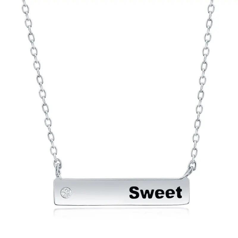 Sterling Silver Bar & CZ 'Sweet' Necklace
