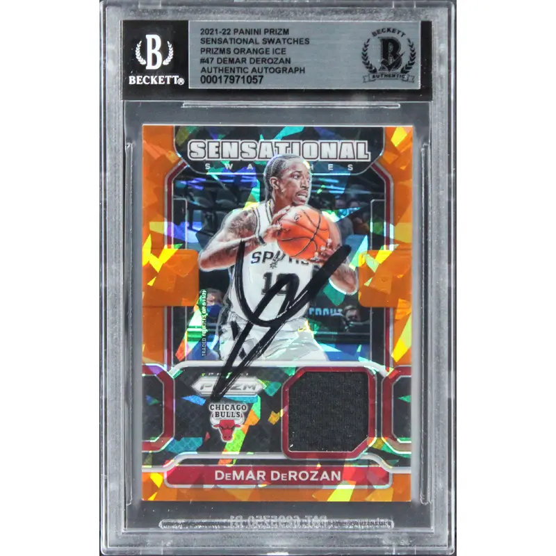 Bulls DeMar DeRozan Signed 2021 Panini Prizm SS Orange Ice #47 Card BAS Slabbed
