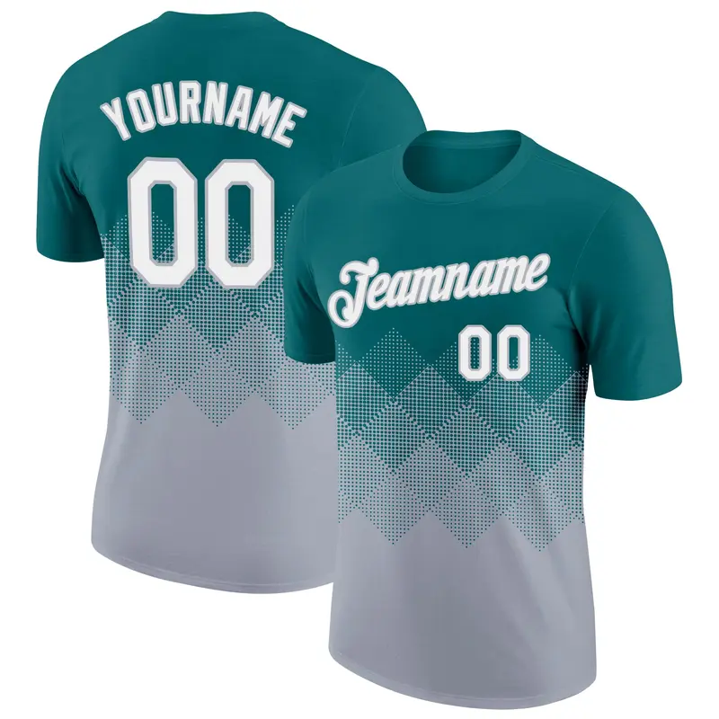 Custom Teal White-Gray 3D Pattern Design Gradient Square Shapes Performance T-Shirt