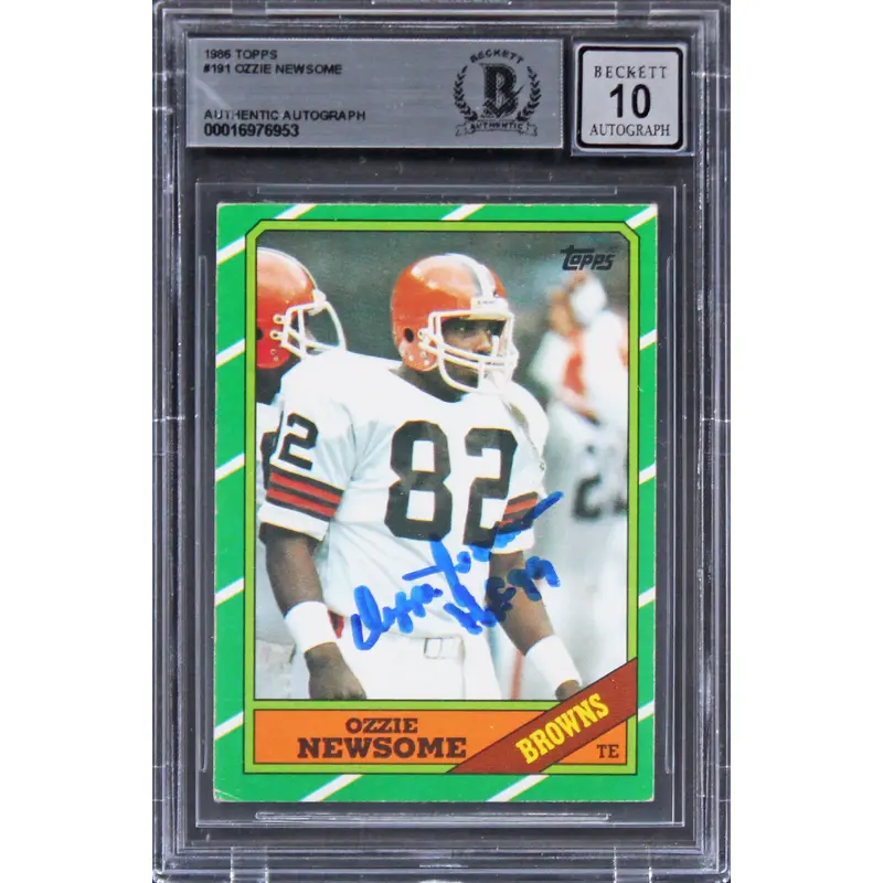 Browns Ozzie Newsome "HOF 99" Signed 1986 Topps #53 Card Auto 10! BAS Slabbed