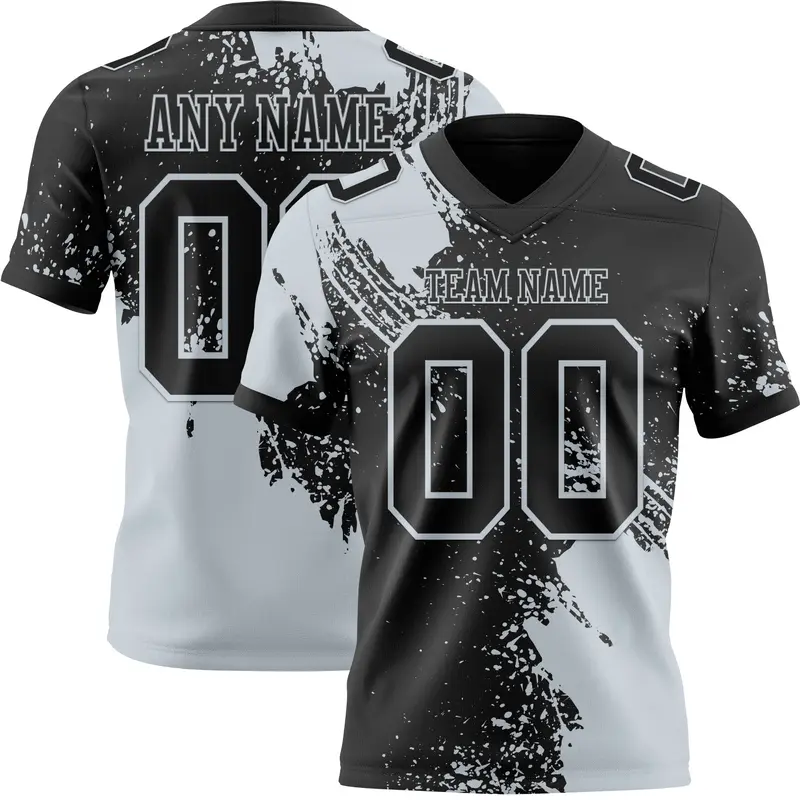 Custom Black Silver 3D Pattern Abstract Brush Stroke Mesh Authentic Football Jersey