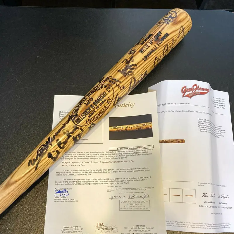 1986 All Star Game Team Signed Bat Cal Ripken Jr George Brett Reggie Jackson JSA