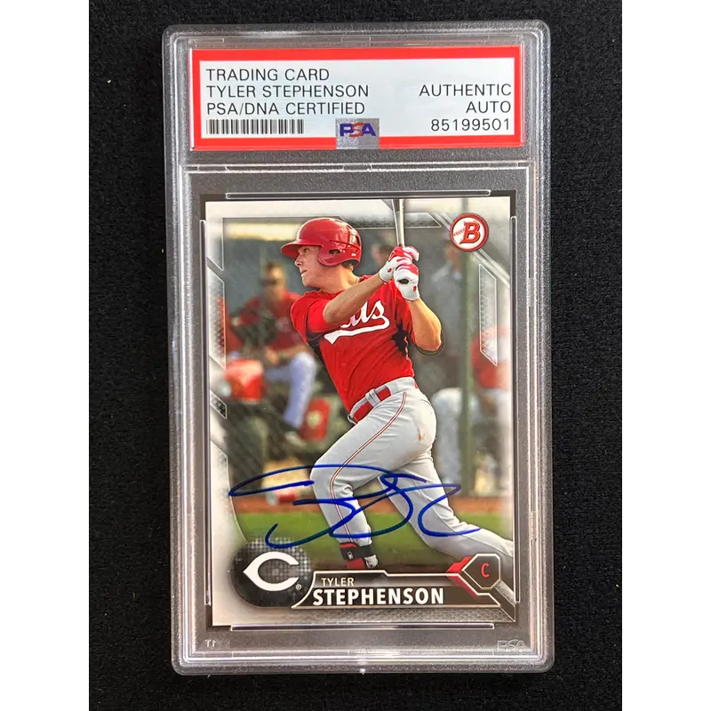 2016 Topps Bowman Briefing #BP66 Tyler Stephenson Signed Card AUTO PSA Slabbed Reds