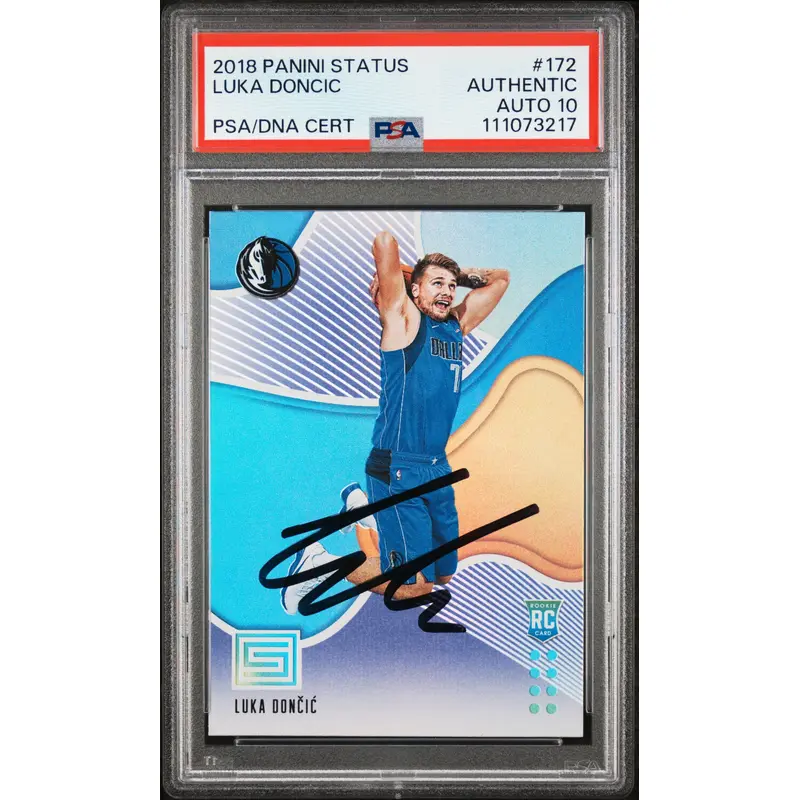 Luka Doncic Signed 2018 Panini Status #172 Rookie Card Auto 10! PSA/DNA Slabbed