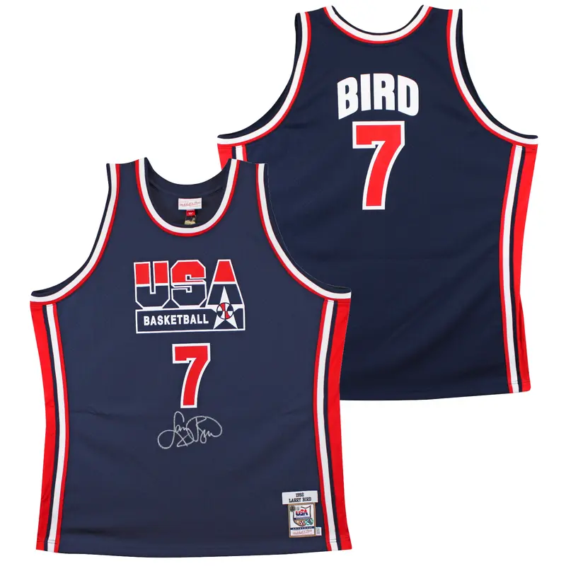 Larry Bird Authentic Signed Team USA Navy Blue M&N Authentic Jersey BAS
