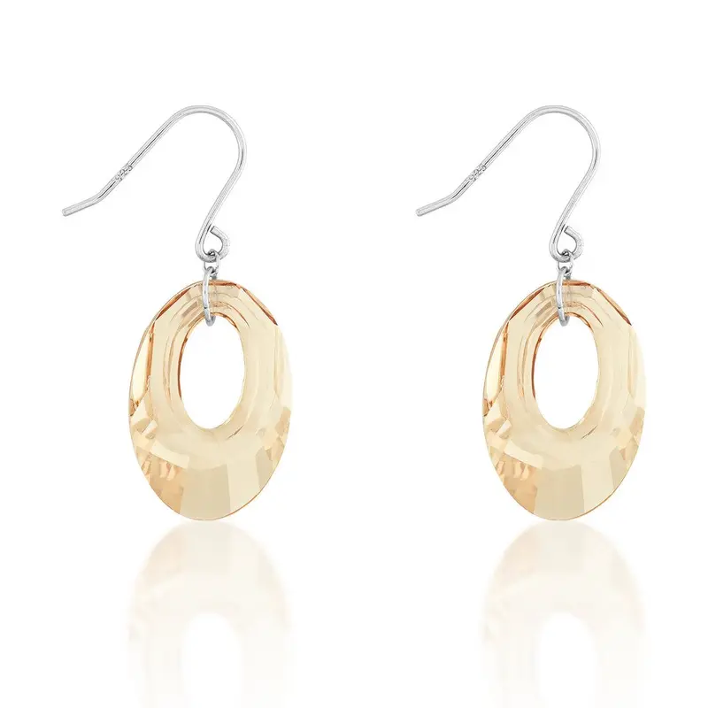 Sterling Silver Champagne Open Oval Swarovski Crystal Earrings