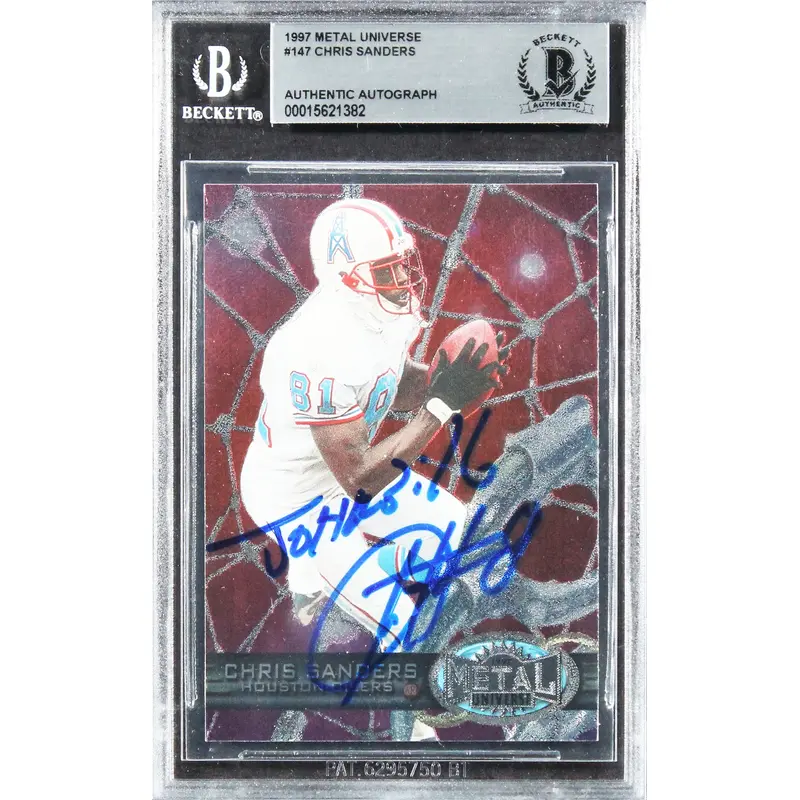 Oilers Chris Sanders Authentic Signed 1997 Metal Universe #147 Card BAS Slabbed