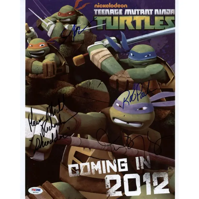 Tmnt Cast- Astin, Biggs, Paulsen & Richardson Signed 11X14 Photo PSA/DNA #S87545