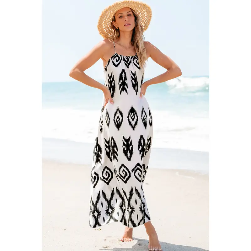 Black Western  Aztec Printed Fashion Vacation Sundress